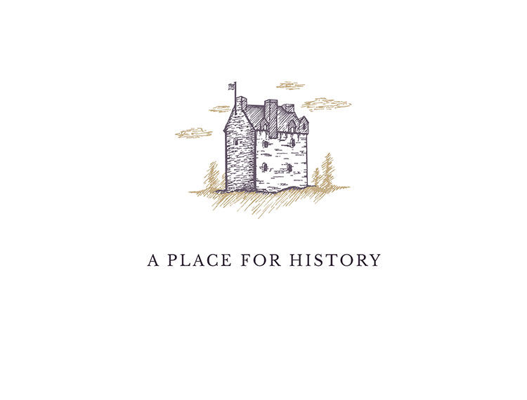 Bespoke illustration of Scottish castle capturing a place for history for hotel brand Aikwood Tower