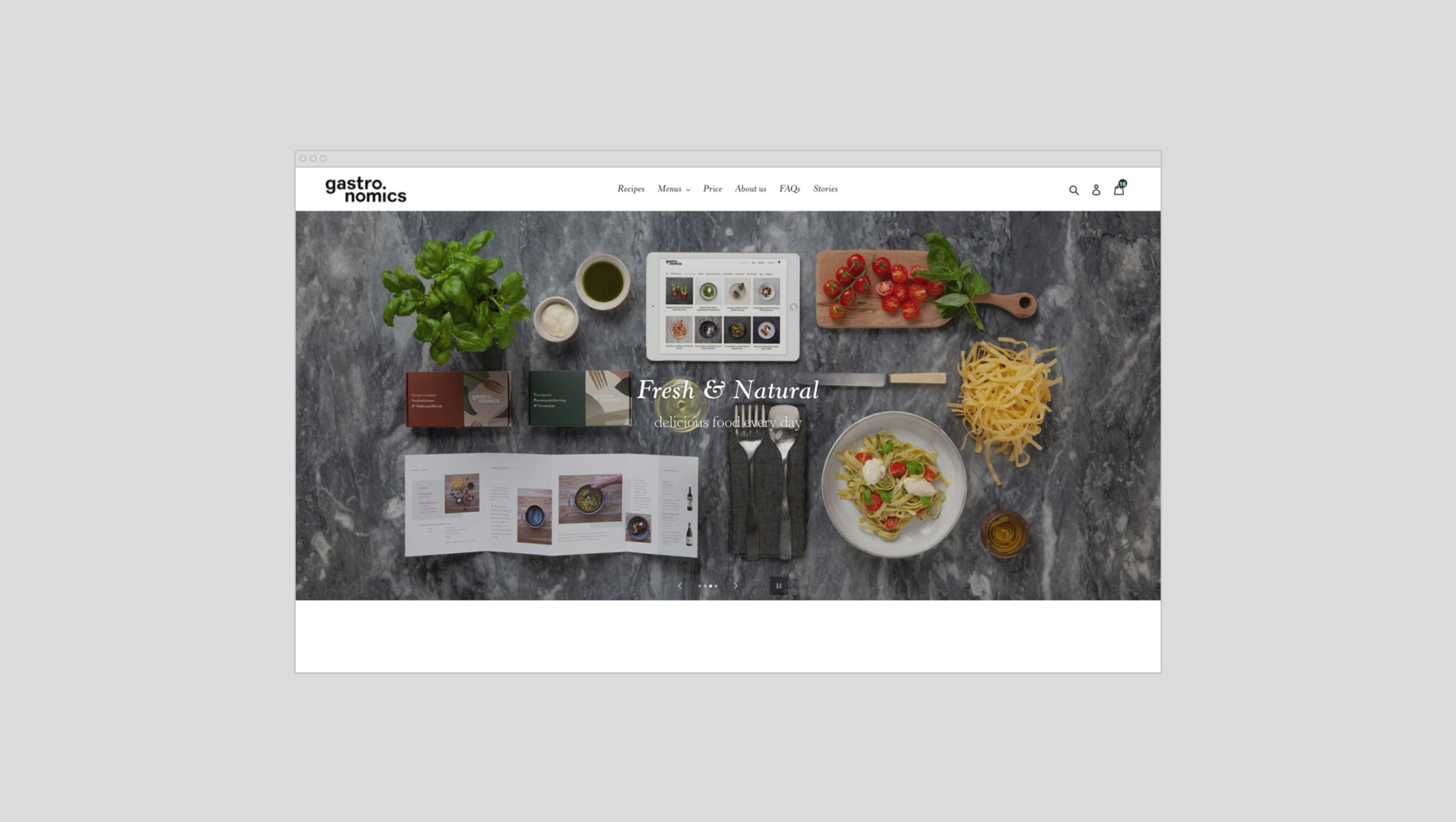 Gastronomics ecommerce website home page animation