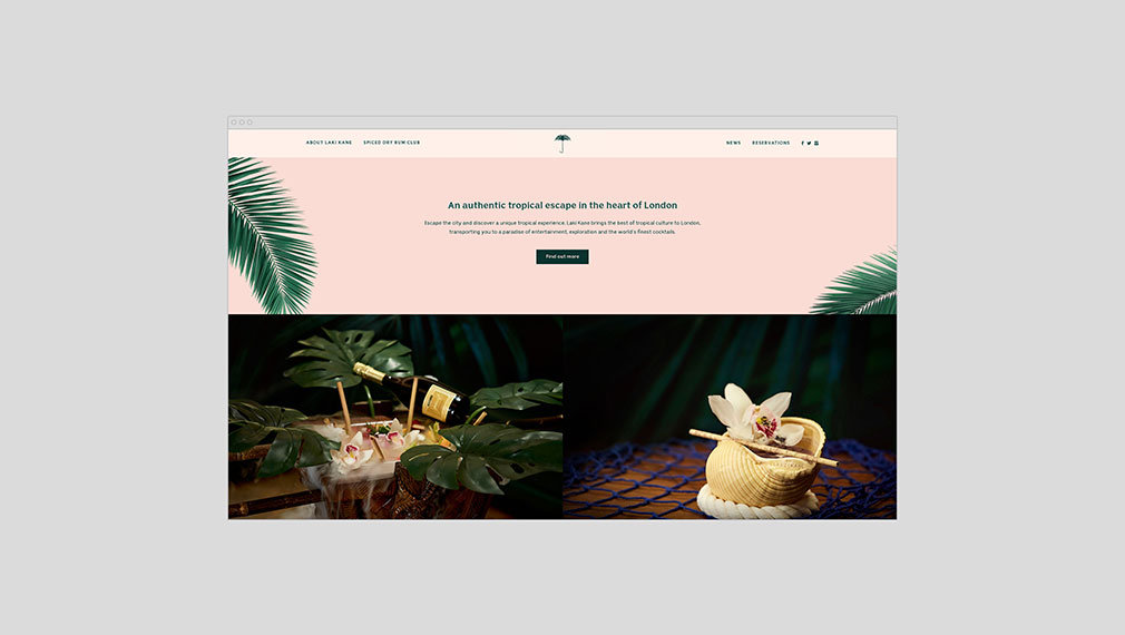 Website design for London tropical bar brand Laki Kane