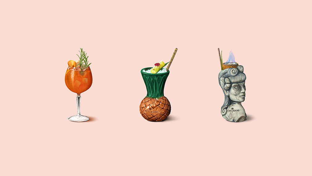 Tropical cocktail illustrations for luxury bar brand Laki Kane