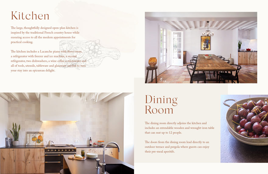 Visual of pages from the house brochure - kitchen and dining room