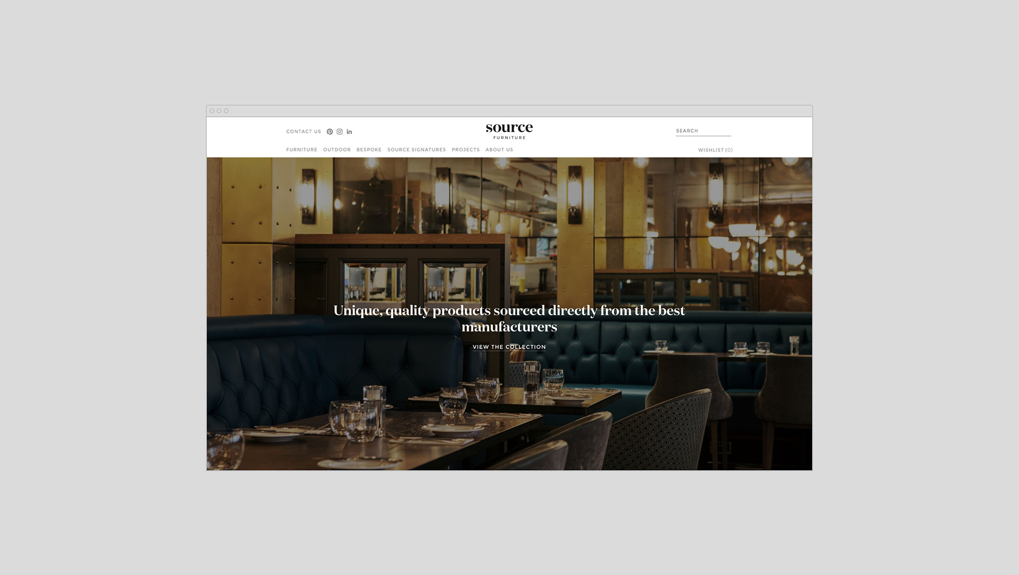Luxury website design for hospitality supplier Source Furniture