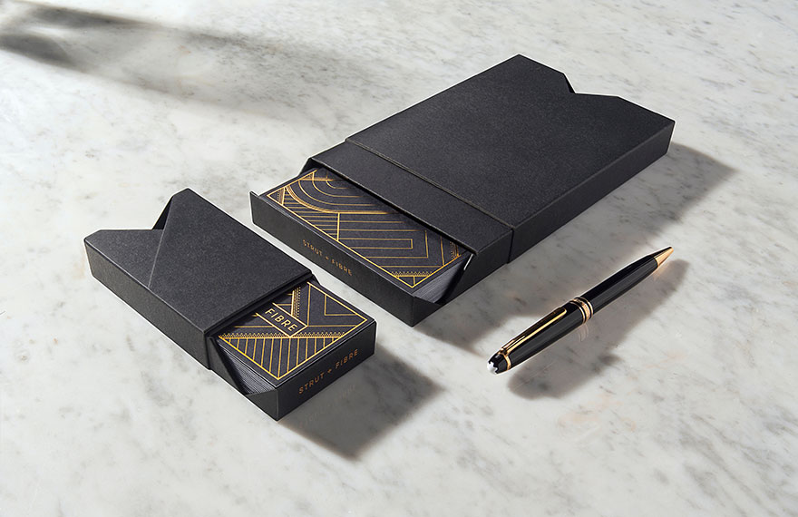 Luxury stationery packaging design for print brand Strut and Fibre
