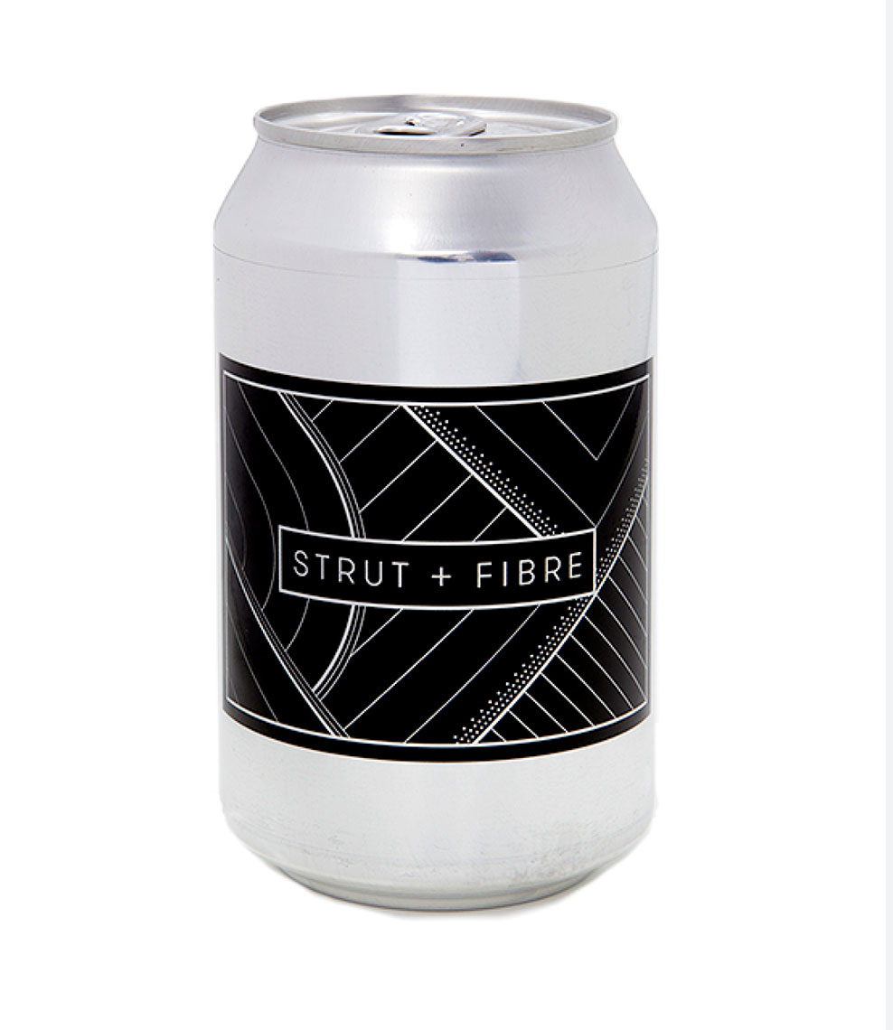 Bespoke beer can designs for Strut and Fibre launch event