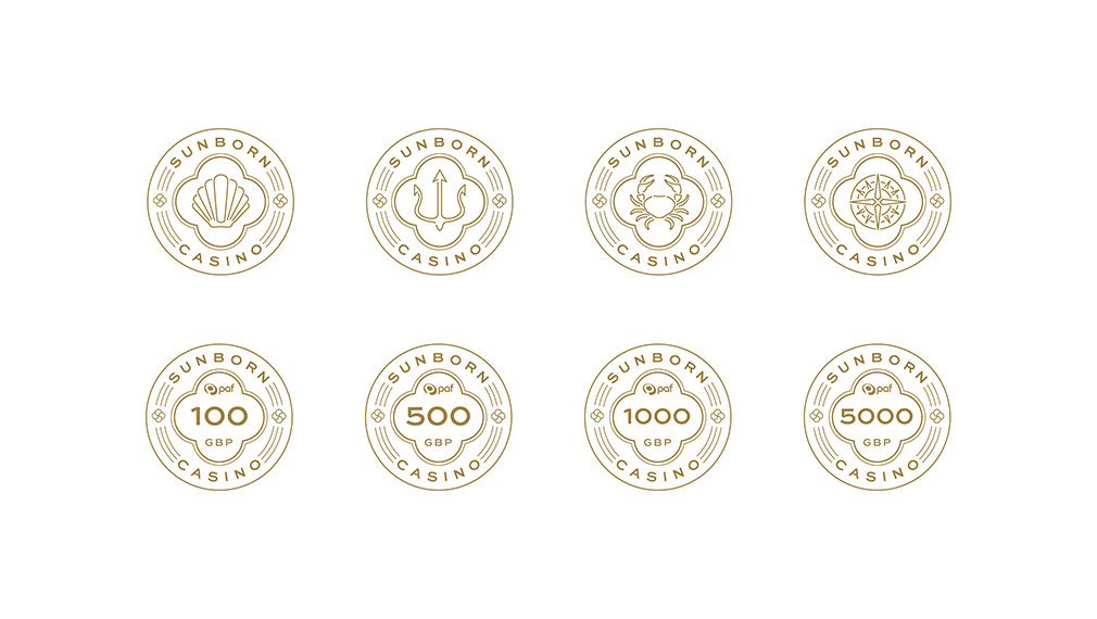 Gambling chip designs featuring the nautical themed brand icons