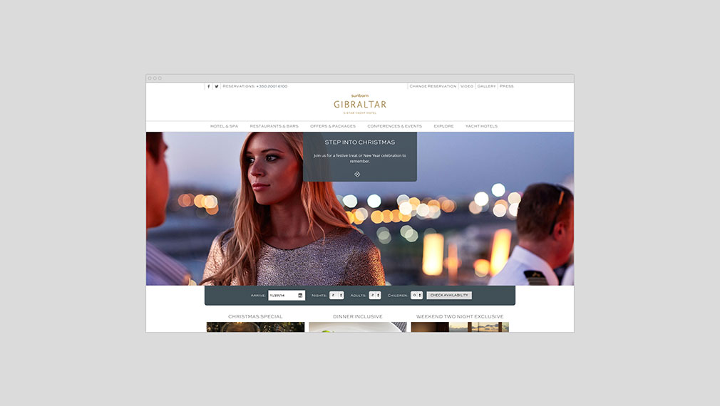 Travel website homepage design showing luxury lifestyle experience of Sunborn Yacht Hotels