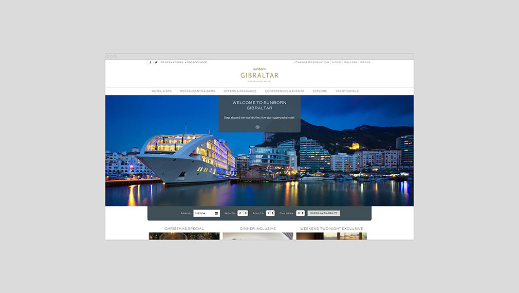 Luxury travel website homepage design for Sunborn Yacht Hotels
