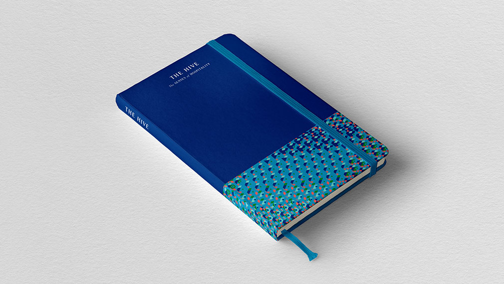 Bespoke notebook design for hospitality and hotel event The Hive