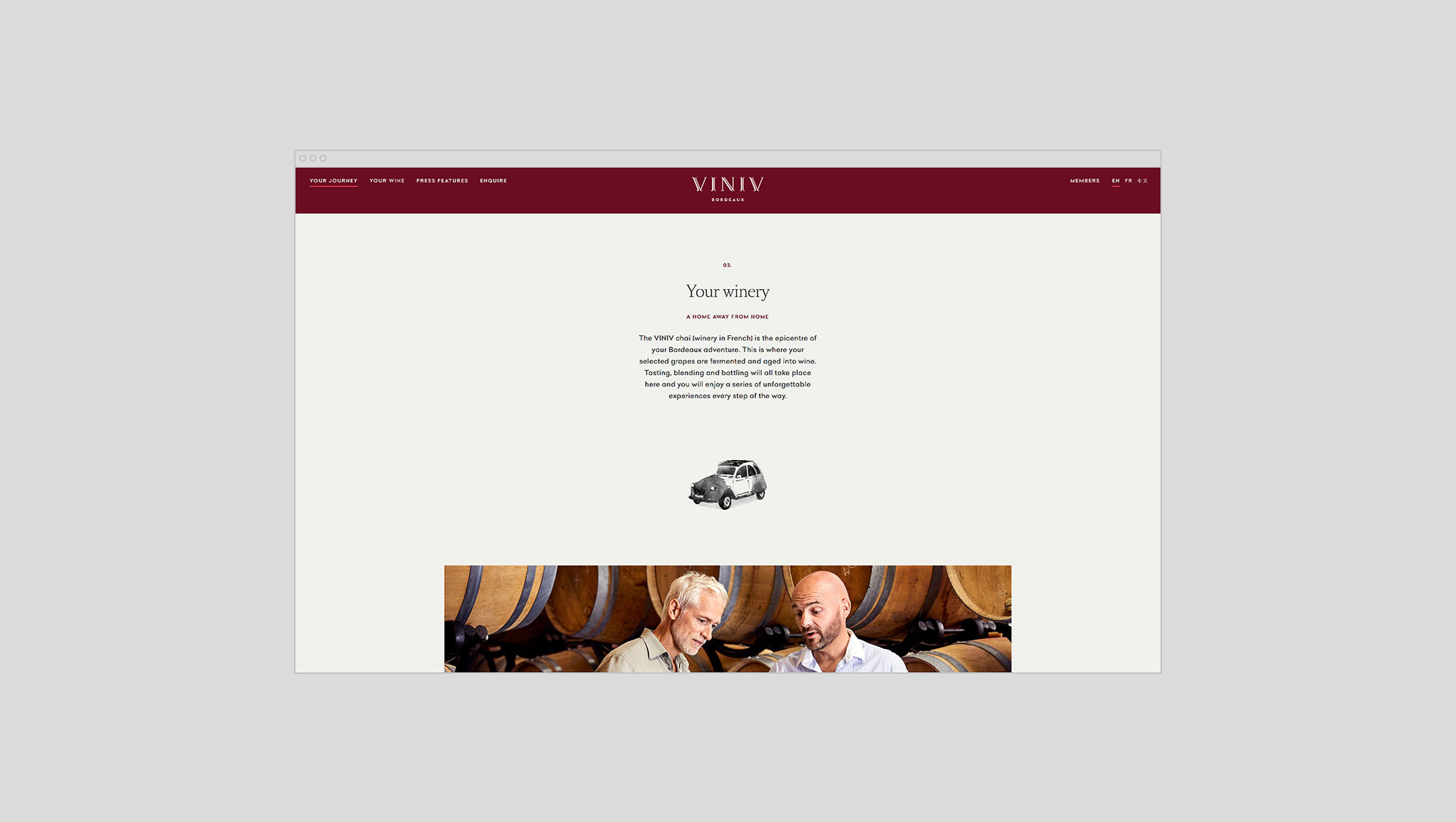 Luxury website design for lifestyle brand Viniv Bordeaux